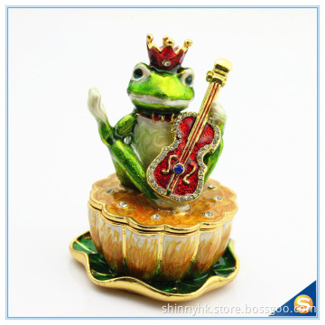High Quality Custom Frog With Guitar Trinket Box Enamel Handmade Animal Shape Trinket Box SCJ215